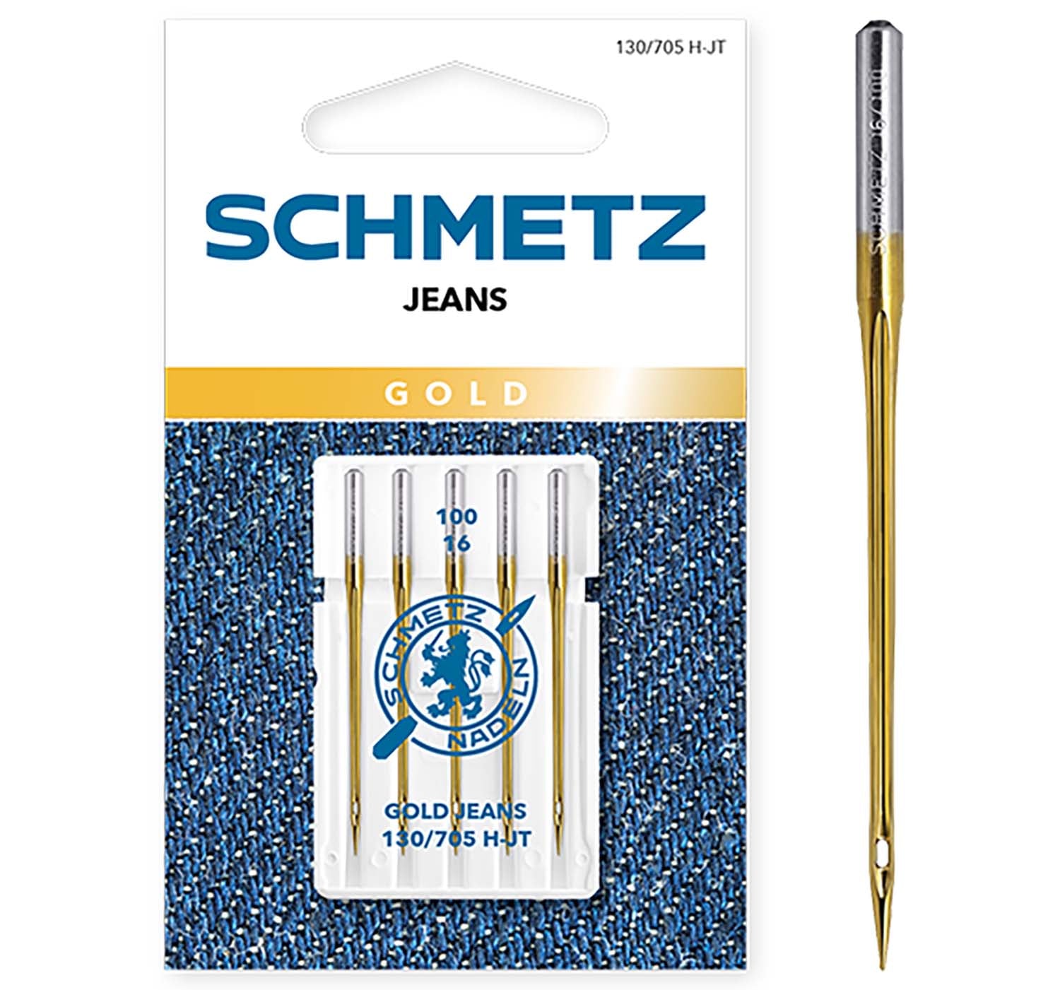 Schmetz Sewing Machine Needles - Gold Jeans - 100(16) - 5 Needles