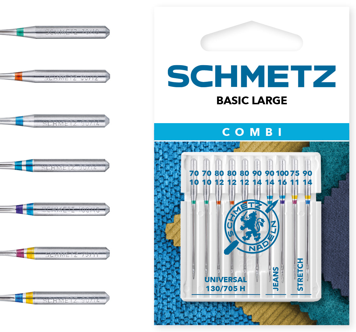 Schmetz Sewing Machine Needles - Combi Basic Large - Assorted - Universal, Denim And Stretch - 10 Needles