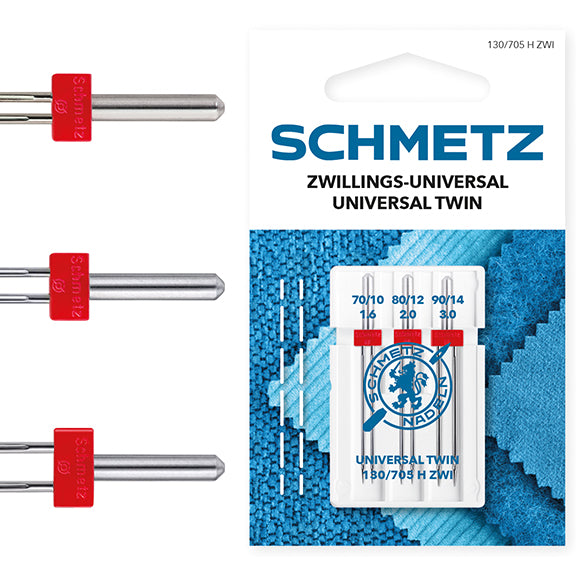 Schmetz Sewing Machine Needles - Universal Twin - Assortment - 75(11)-90(14) - 3 Needles
