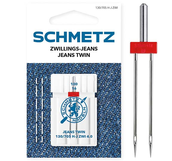 Schmetz Sewing Machine Needles - Jeans Twin - 100(16) 4.0Mm - 1 Needle