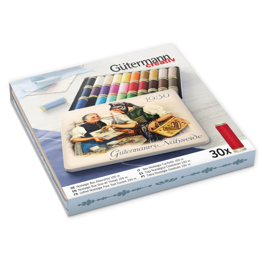 Gutermann Thread Storage Tin - Nostalgic '1930' - Sew - All - 30 x 100m - Assorted Shades