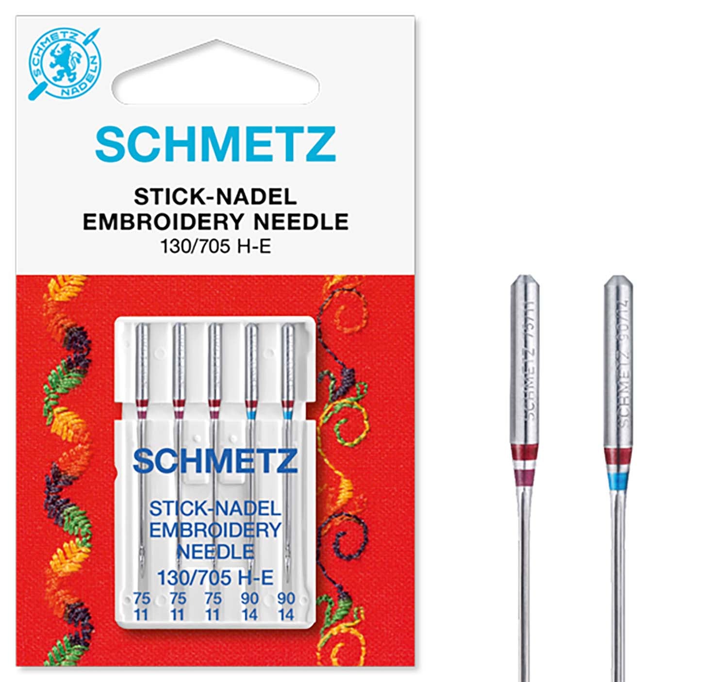 Schmetz Sewing Machine Needles - Embroidery - Assorted - 75(11)-90(14) - 5 Needles