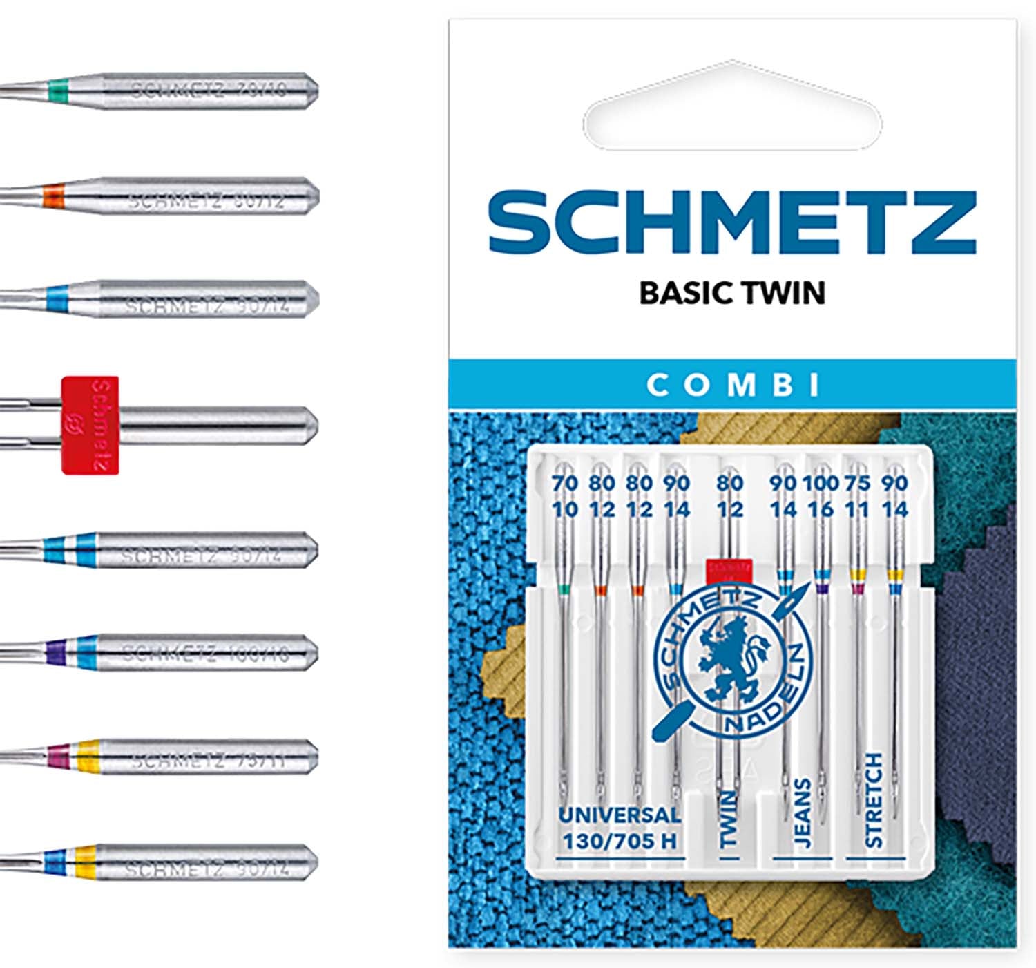 Schmetz Sewing Machine Needles - Combi Twin - Assorted - Universal, Denim And Stretch - 9 Needles