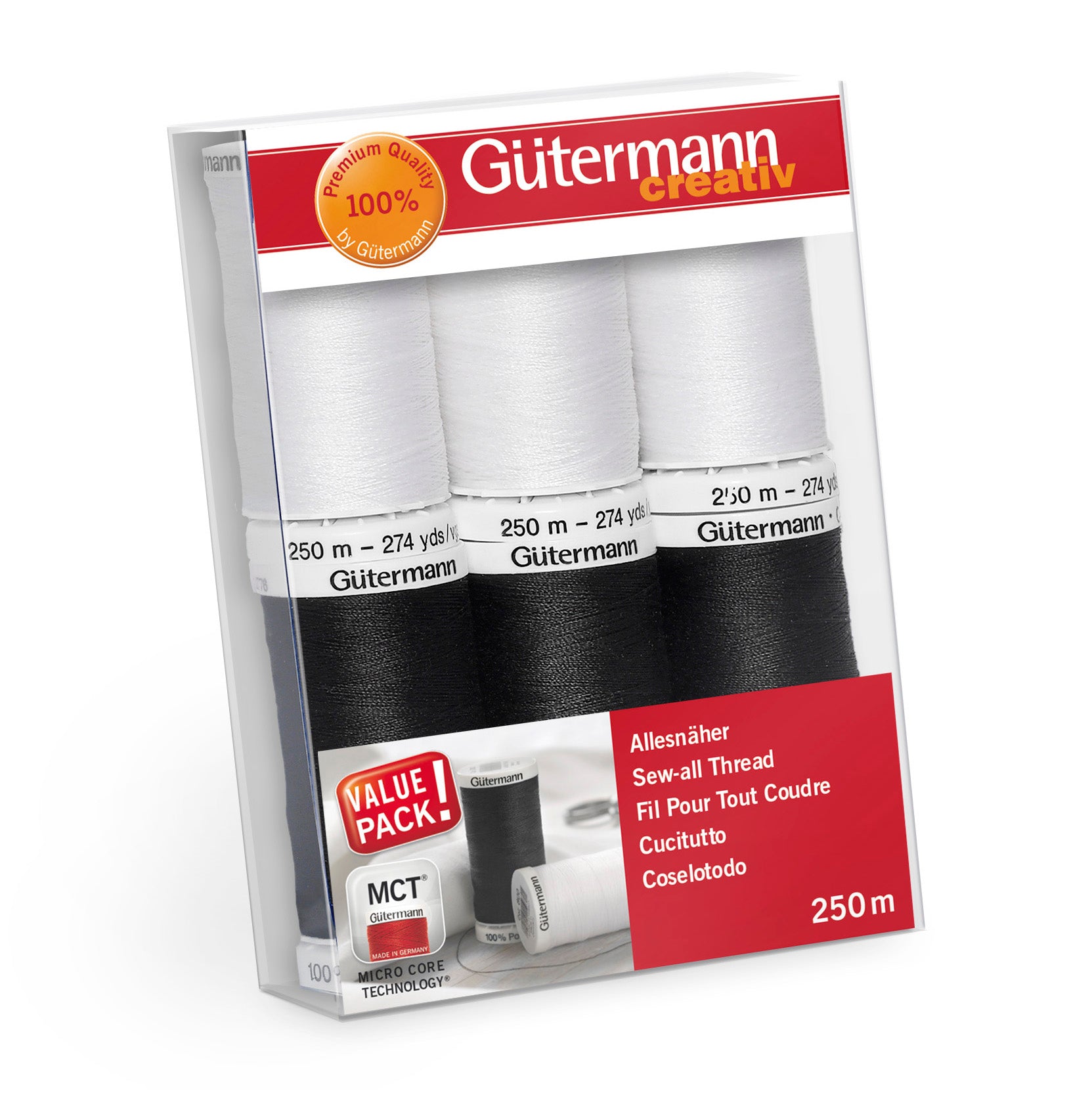 Gutermann Thread Set - Sew - All - 6 x 250m - Black & White